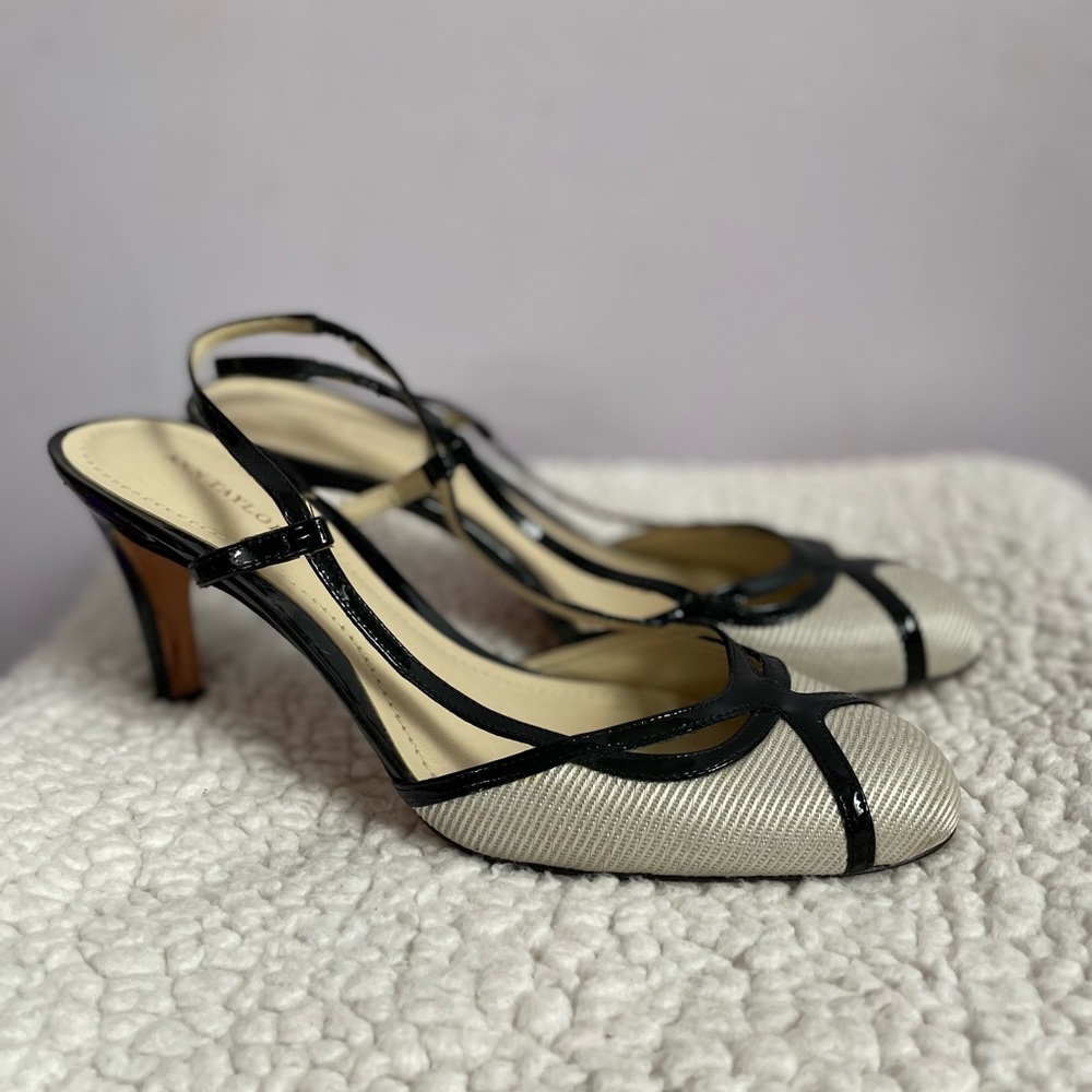 Ann Taylor back strap black and white heels